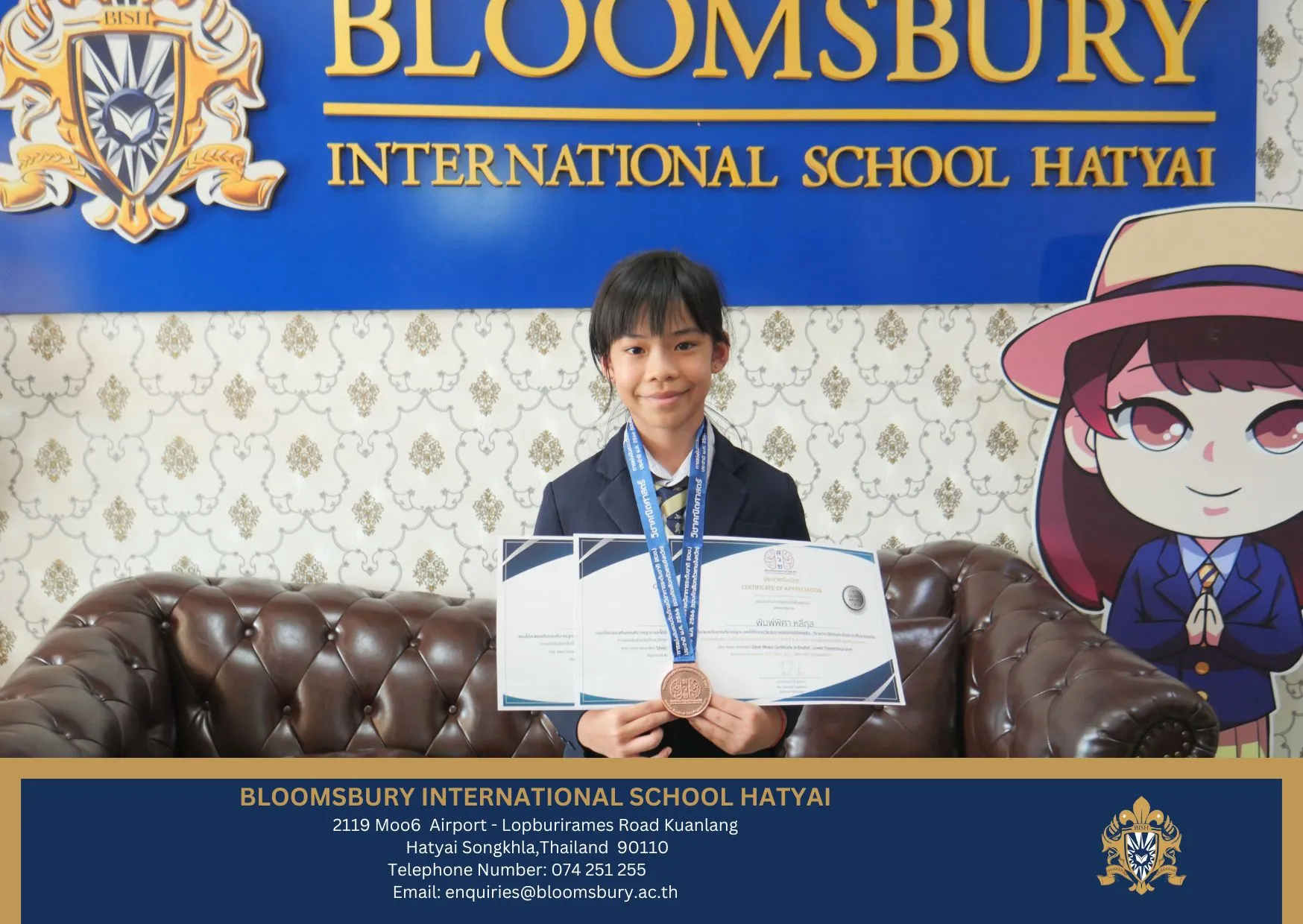 Pei-Eng, silver medal certificate in Mathematics and two silver medal certificates in English for the lower primary level National Academic Test (NAT) 2023