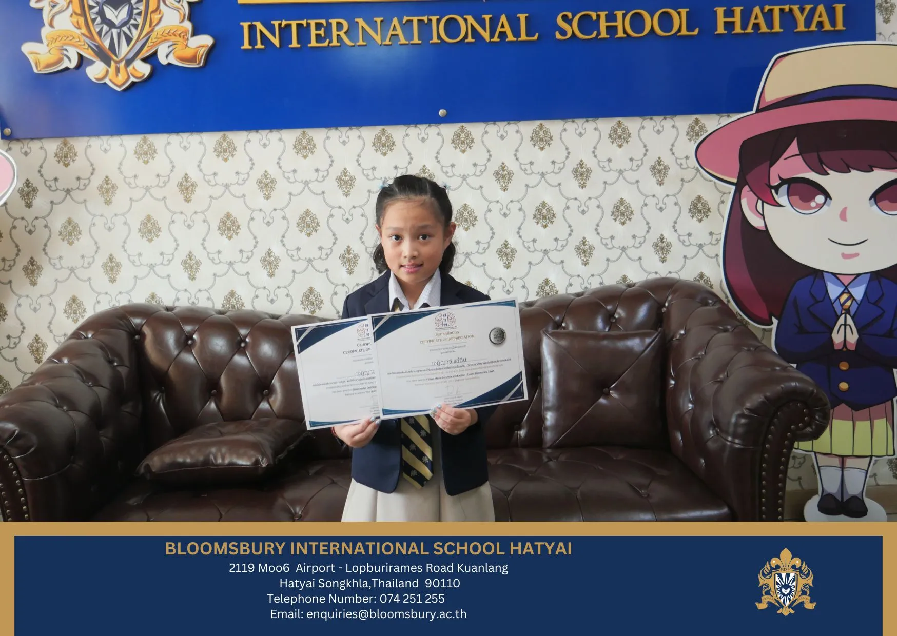 Tina, silver medal certificate in English - Lower primary level National Academic Test (NAT) 2023