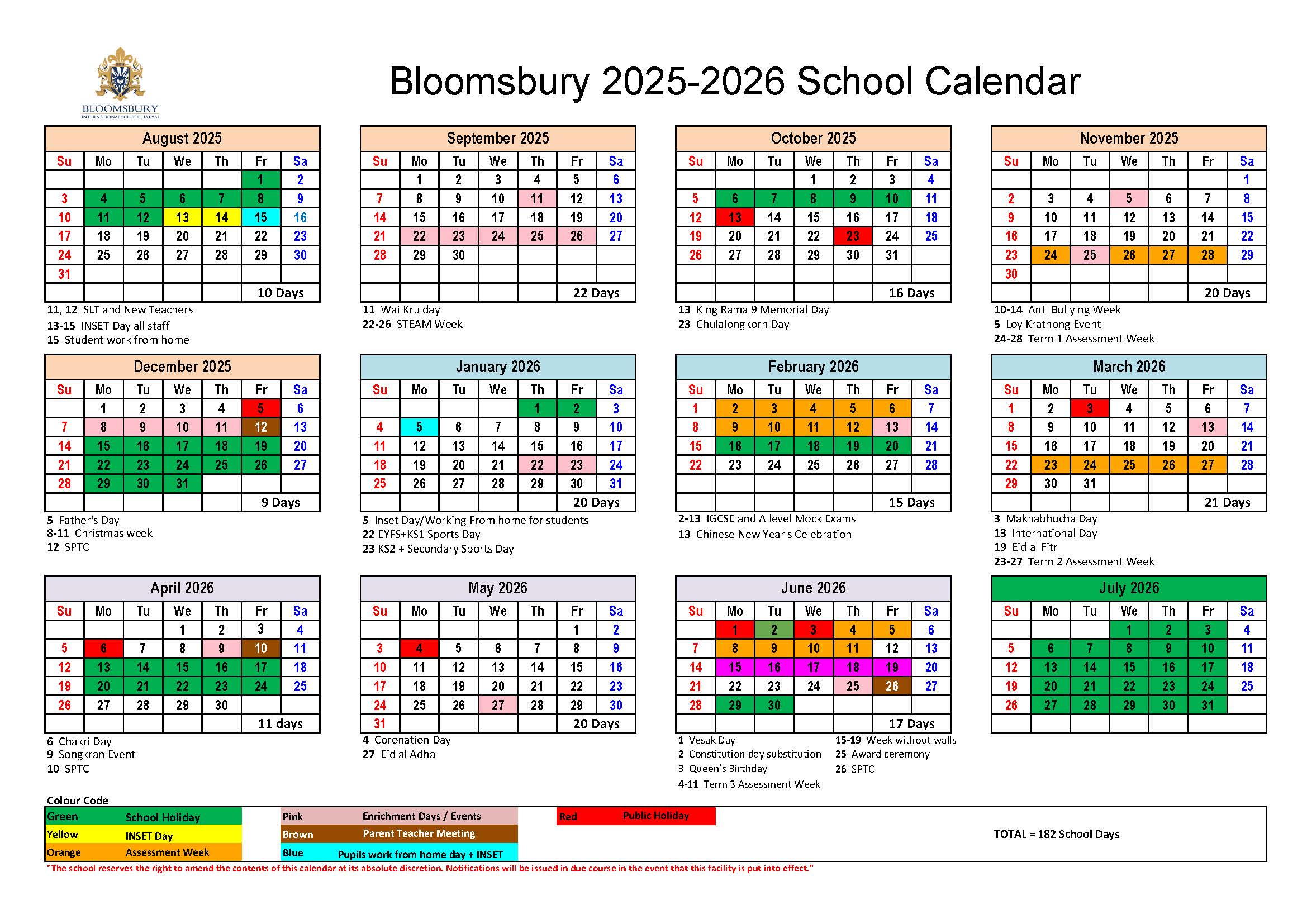 School Calendar 2025-2026